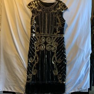 Black and gold Fringe Flapper Dress